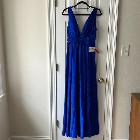 Ieena for Mac Duggal Jersey Plunge Neck Evening Gown in Royal Size 6 - Picture 5 of 12